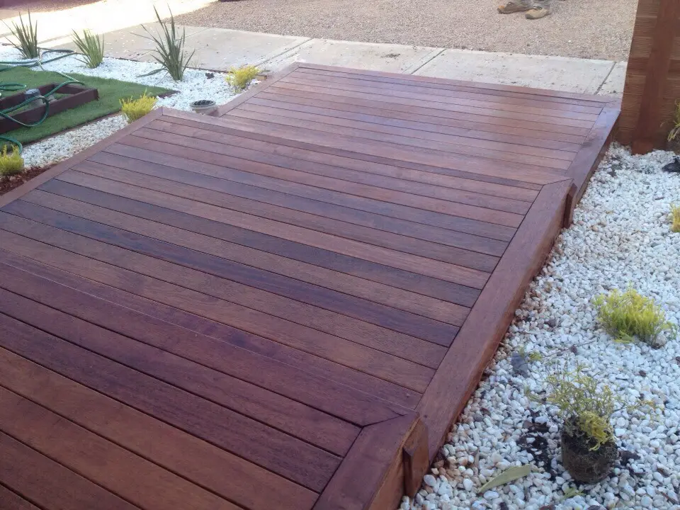 Decking with landscaping and garden path