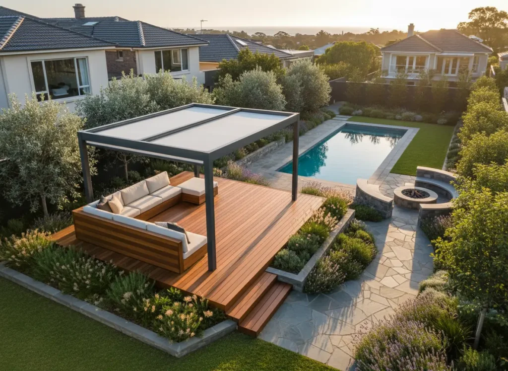 Landscaped retaining wall garden