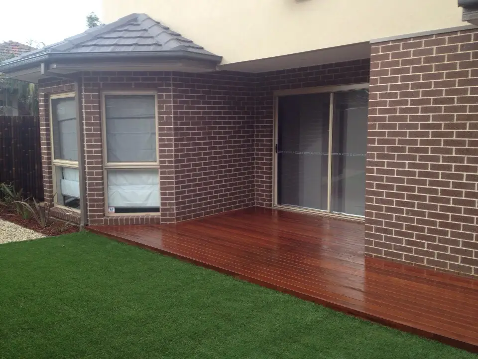 Decking with artificial turf lawn